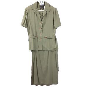 MHM Melissa Harper 2 Piece Dress Size 12 Sleeveless w/Jacket Zip Closure, Green